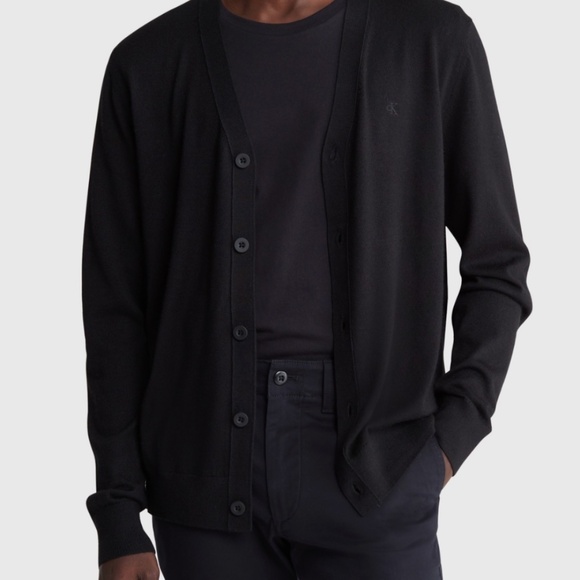 [NWOT] $129 Calvin Klein Men's Regular-Fit V-Neck Cardigan - Black, Medium - Picture 1 of 5